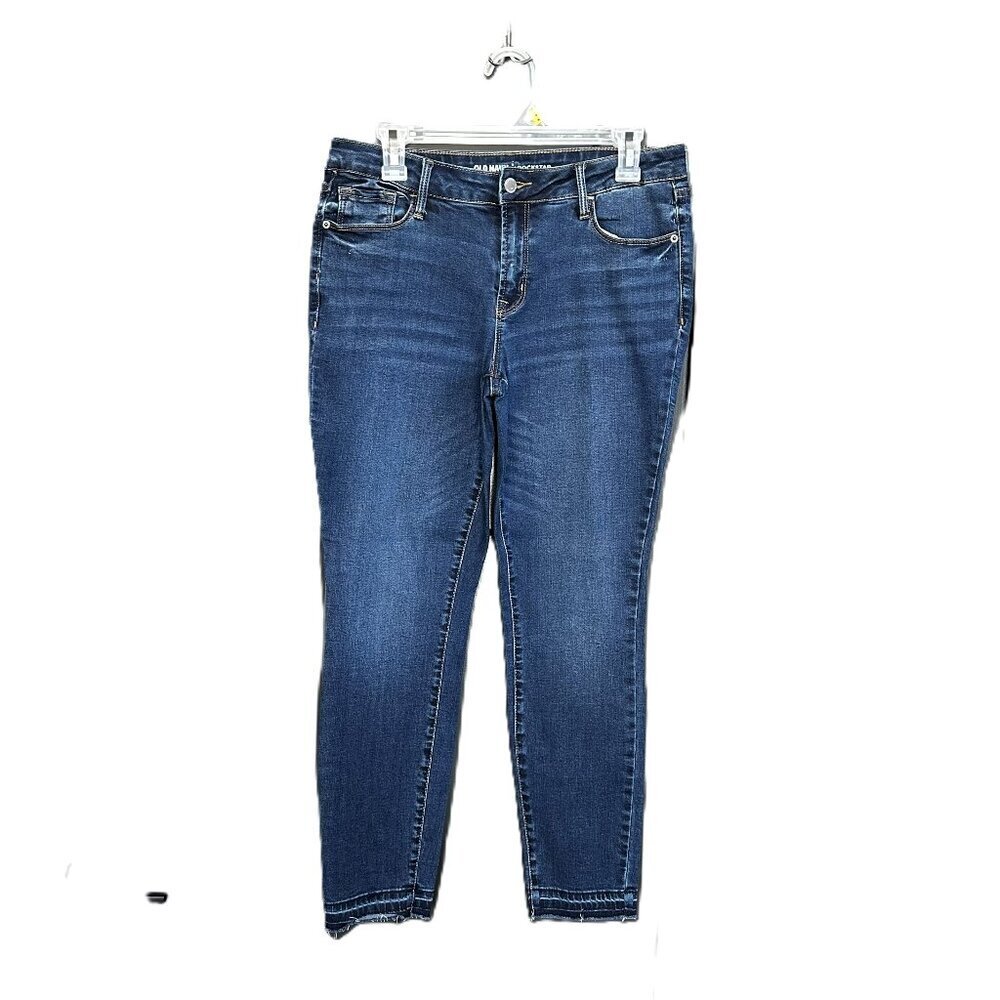 Ladies Old Navy Rockstar Jeans Size 10R Midrise Raw Hem Med Wash